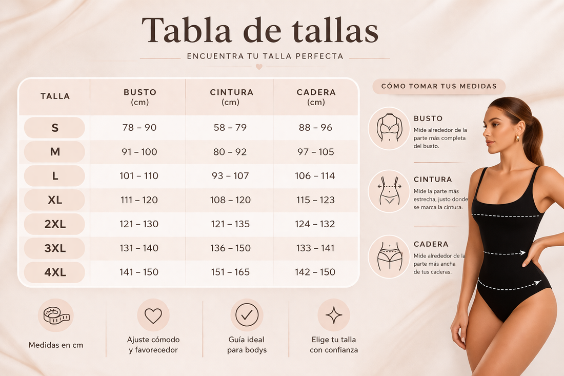 Cómo elegir tu talla de body sin equivocarte (guía con medidas reales)